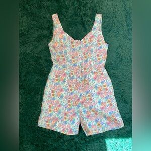 Vintage 80s/90s Size 5/6 Floral Corset Back Sleeveless Cotton Romper